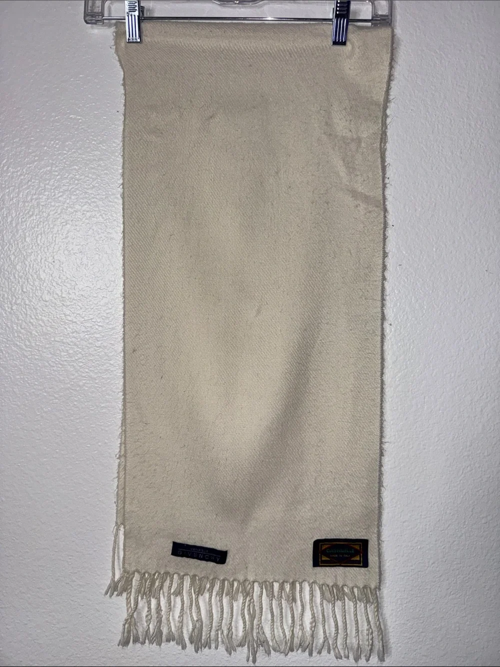 Vintage Monsieur Givenchy Ivory 100% Cashmere Scarf Made in Italy 12”x 50” Long